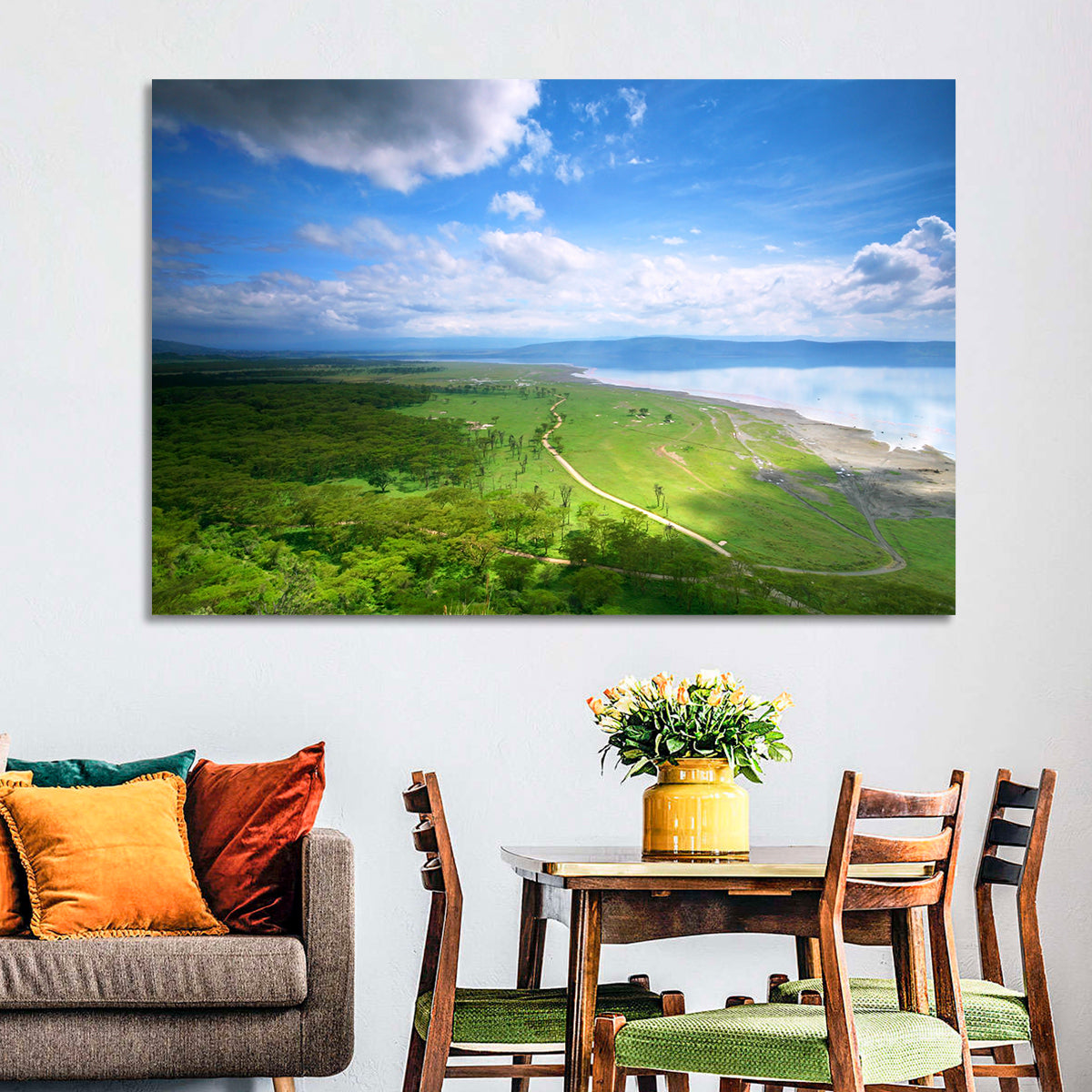 Lake Nakuru Overlook Wall Art in a room, landscape