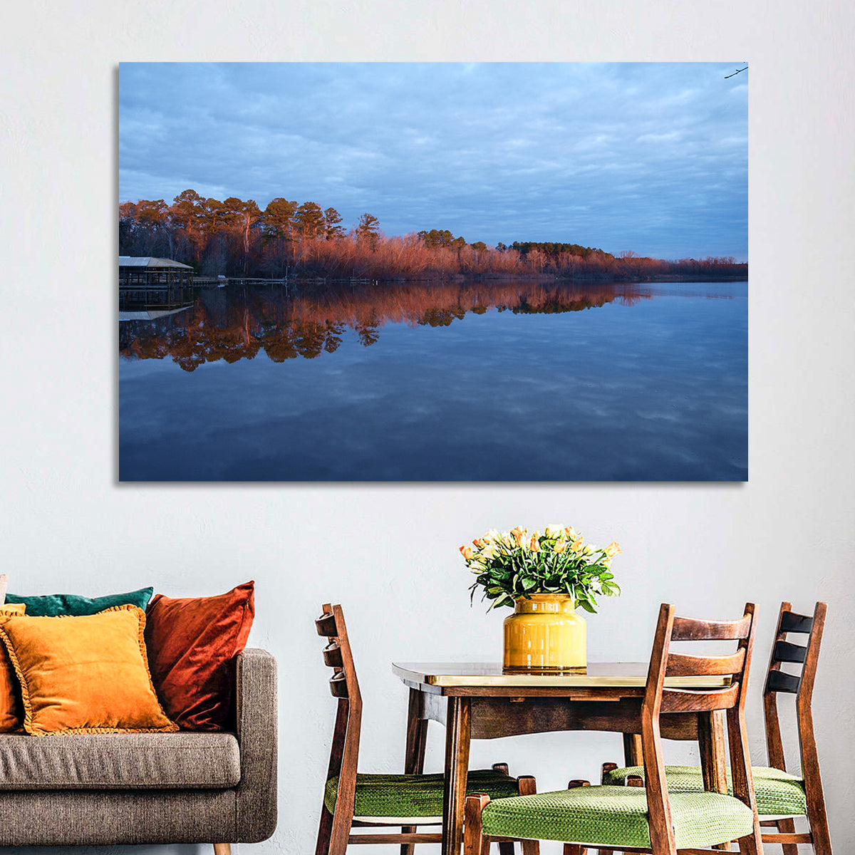 Lake Livingston Pier at Golden Hour Wall Art in a room, landscape