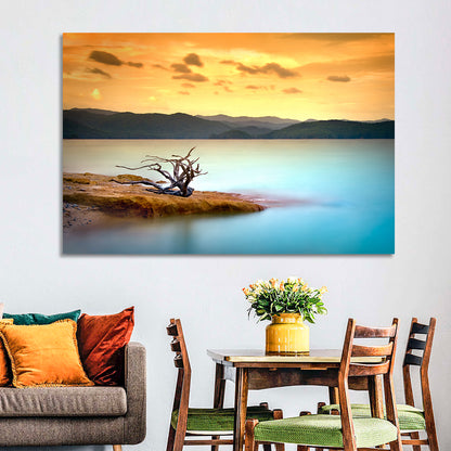 Gnarled Driftwood at Turquoise Lake Wall Art