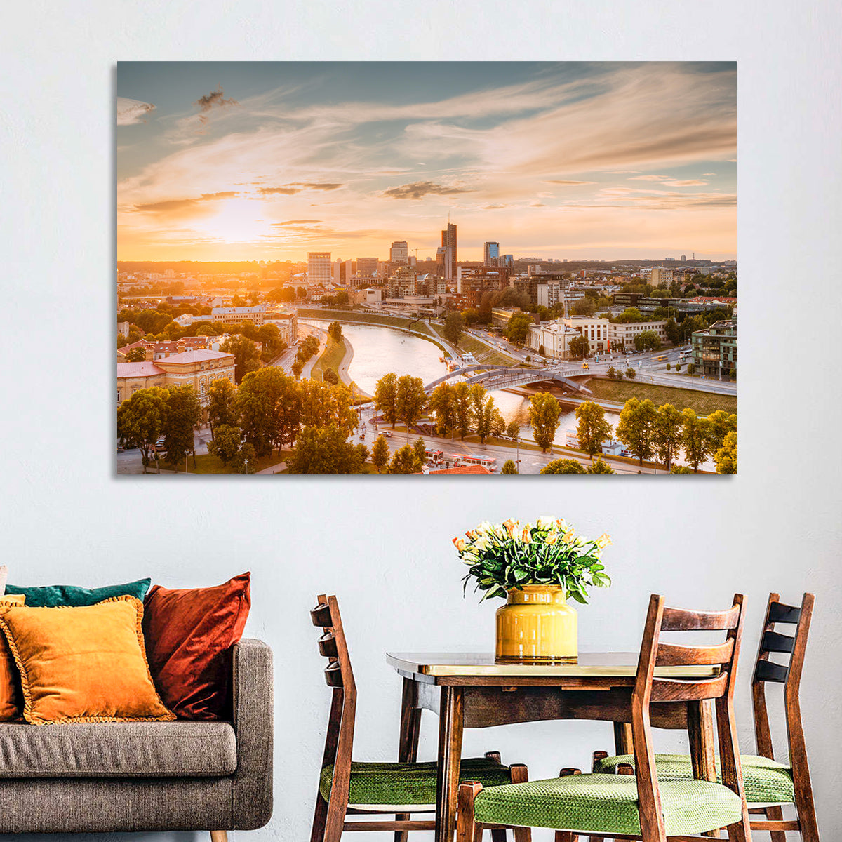 Vilnius Skyline at Golden Hour Wall Art in a room, landscape