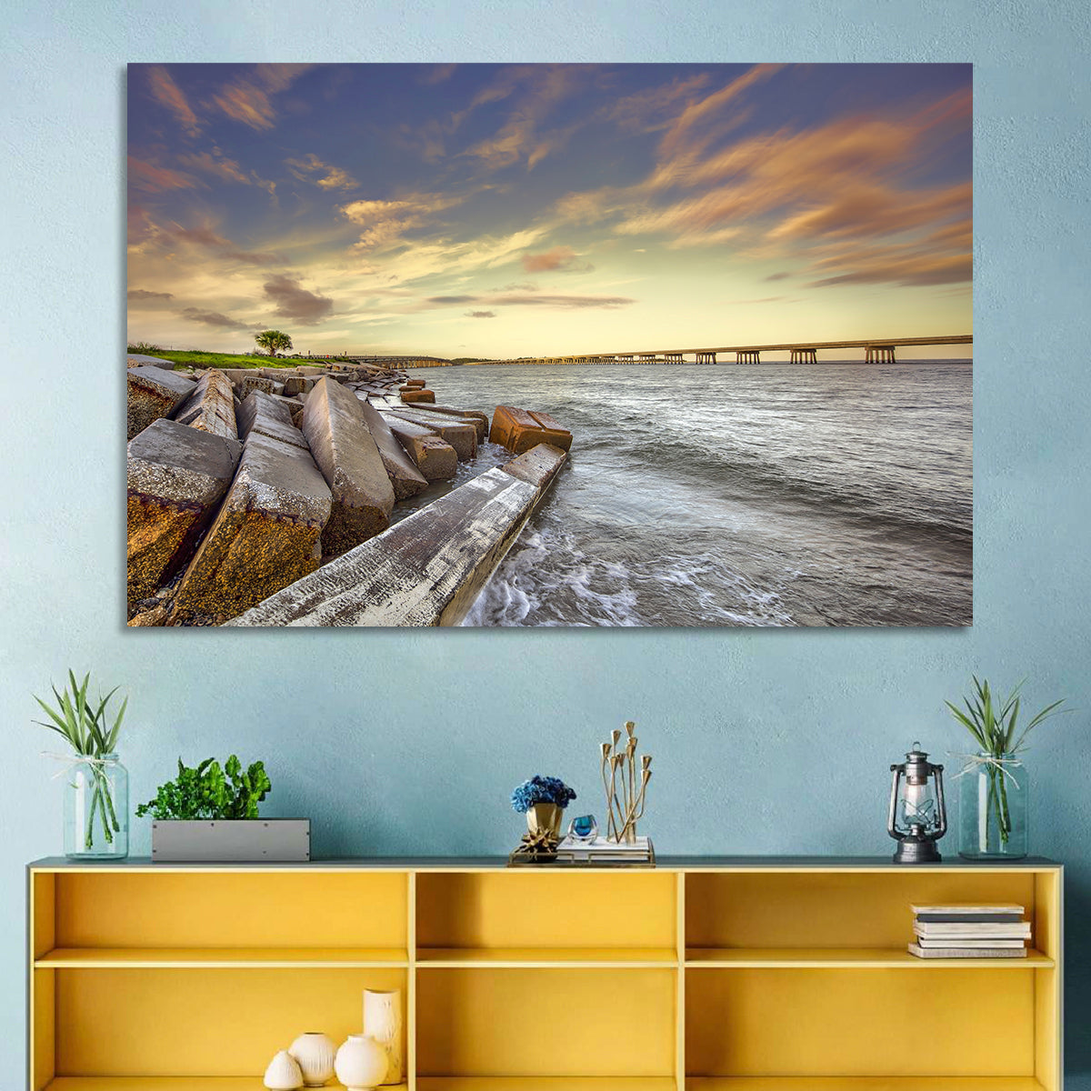 Nassau County Causeway at Sunset Wall Art in a room, landscape