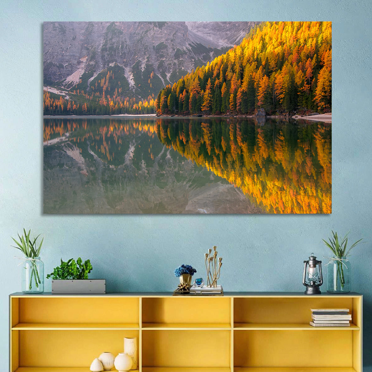 Braies Lake Golden Reflection Wall Art