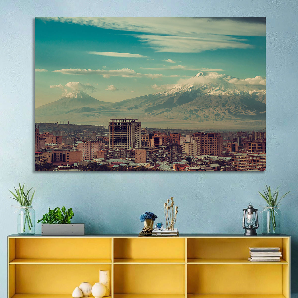 Yerevan Skyline with Mount Ararat Wall Art in a room, landscape