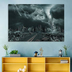 Tornado Over Destroyed City Skyline Wall Art