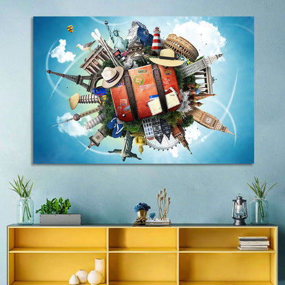 Suitcase and World Landmarks Montage Wall Art