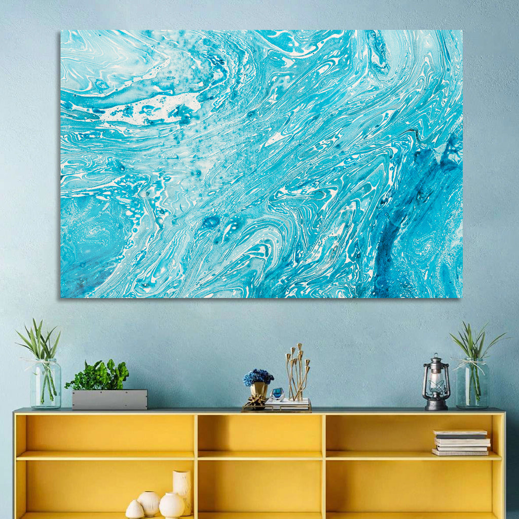 Cerulean Marbled Waves Wall Art