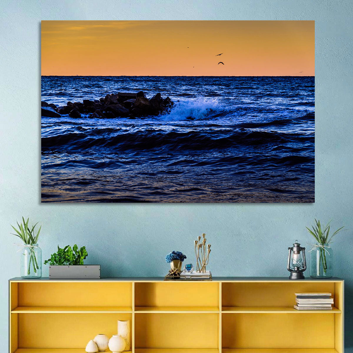 Marmara Sea Waves at Sunset Wall Art in a room, landscape