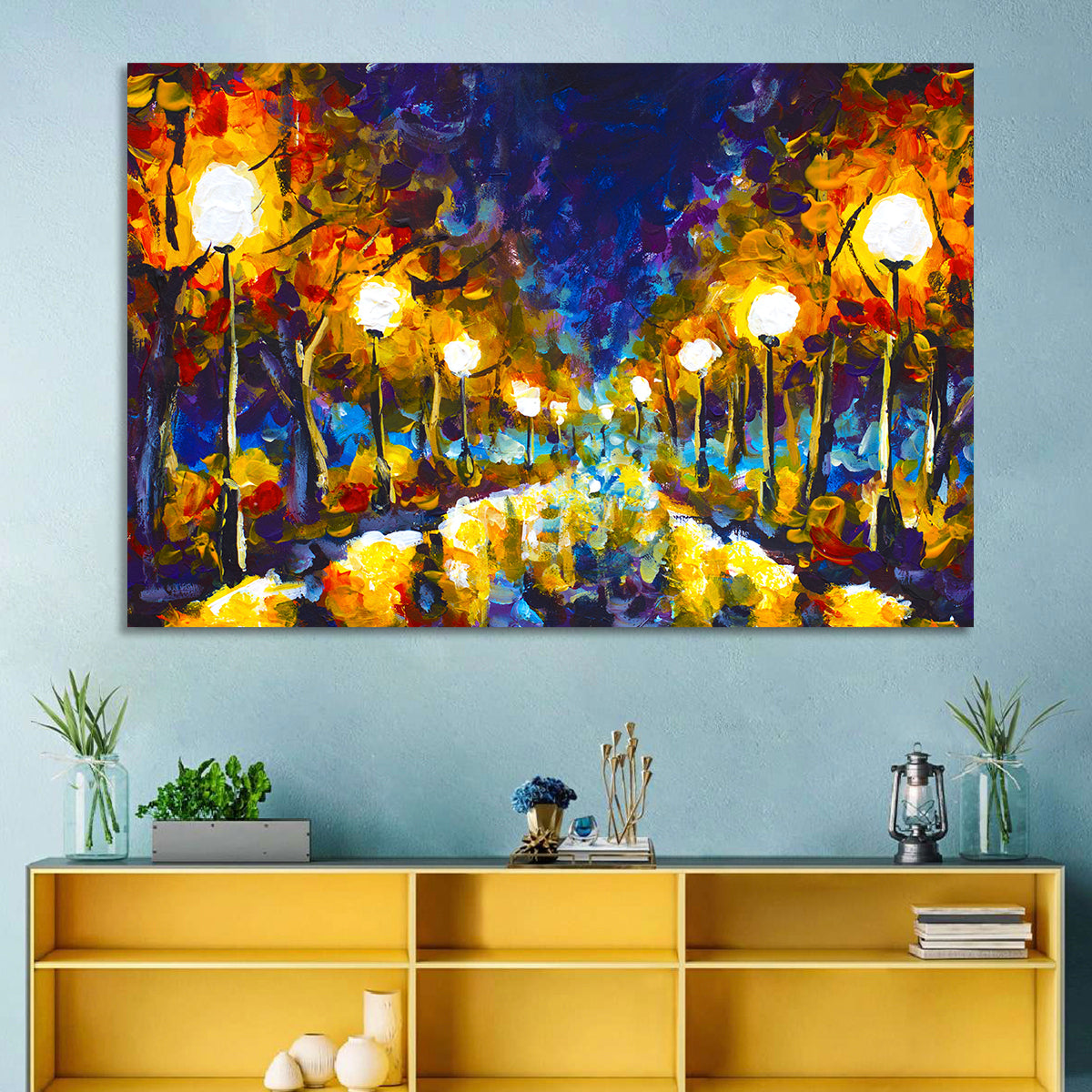 Autumn Evening Park Path Wall Art in a room, landscape