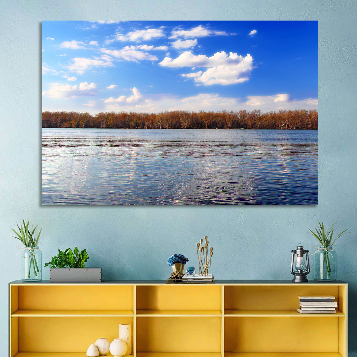 Andalusia Slough Autumn River Wall Art in a room, landscape