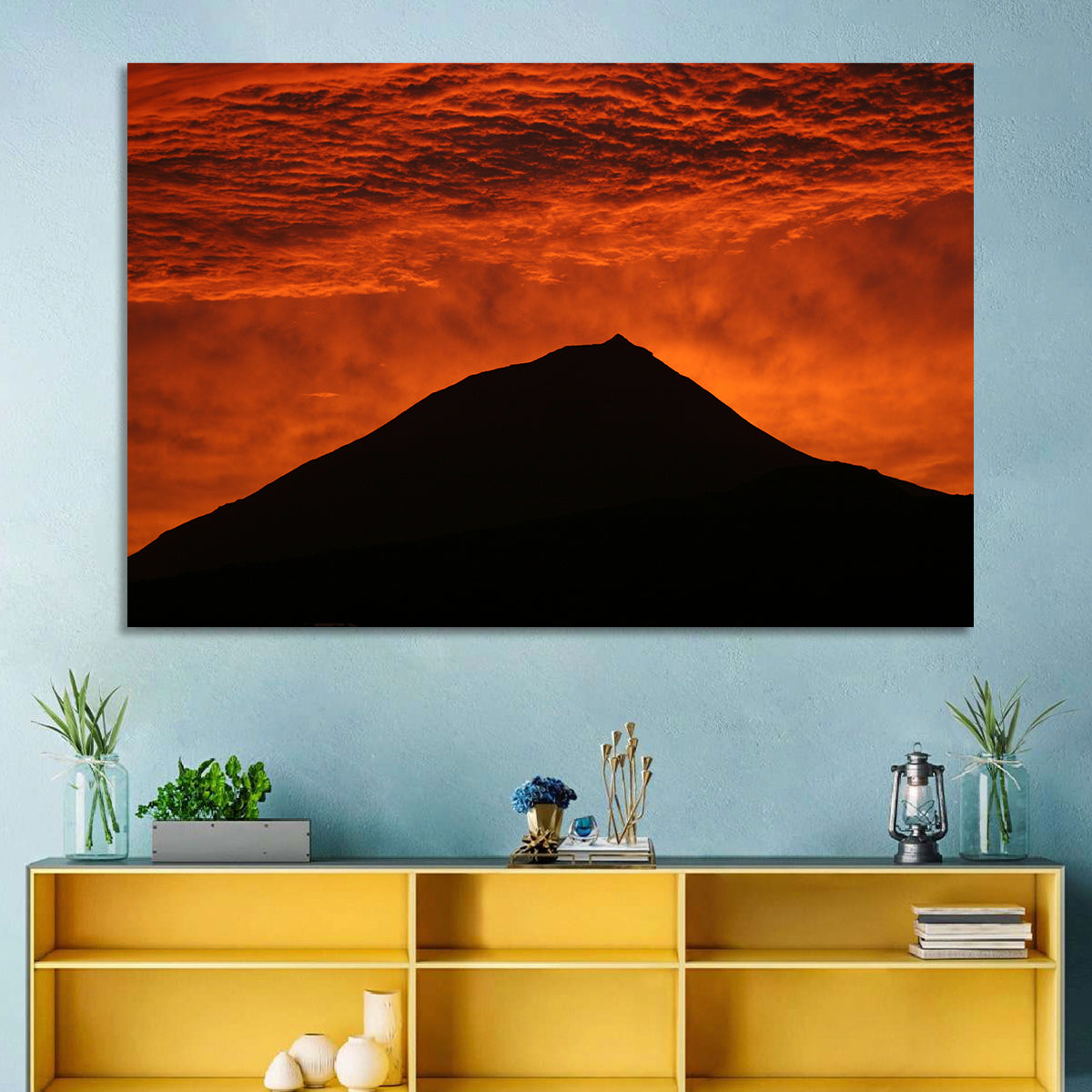 Pico Island Volcano Silhouette at Sunset Wall Art