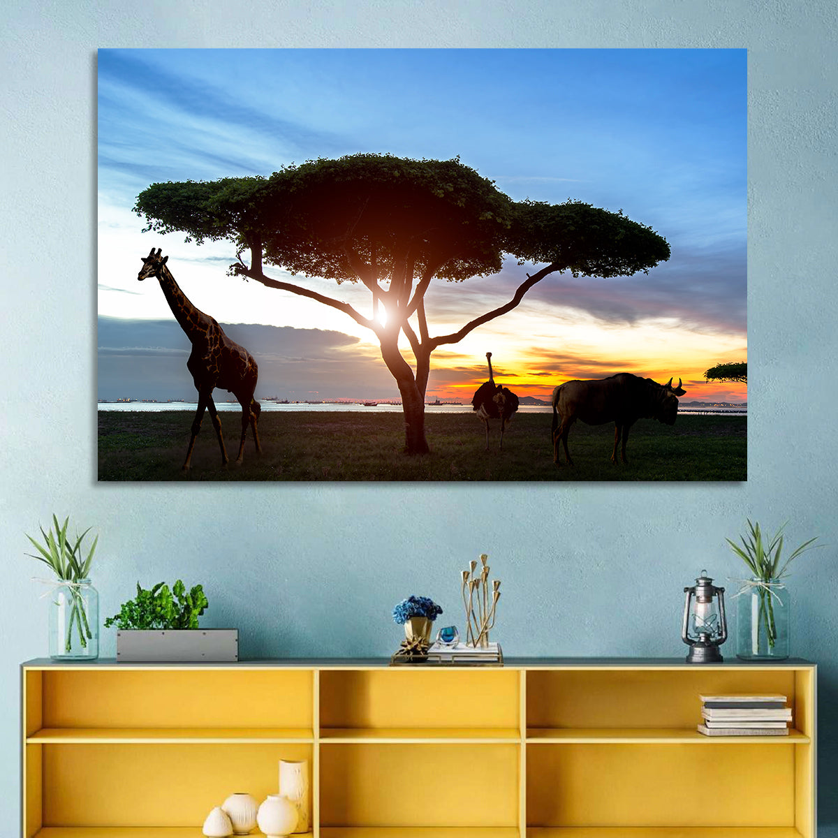 Savanna Silhouettes at Golden Hour Wall Art