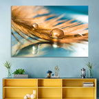 Golden Feather with Droplets Wall Art