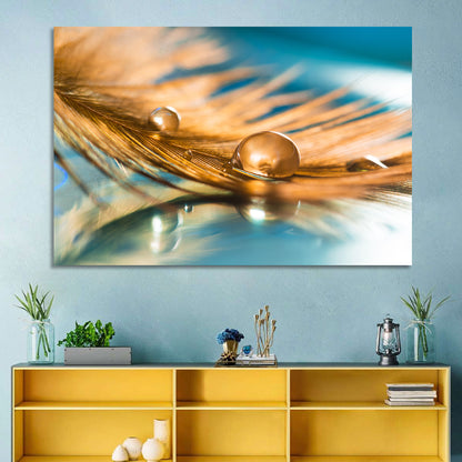 Golden Feather with Droplets Wall Art