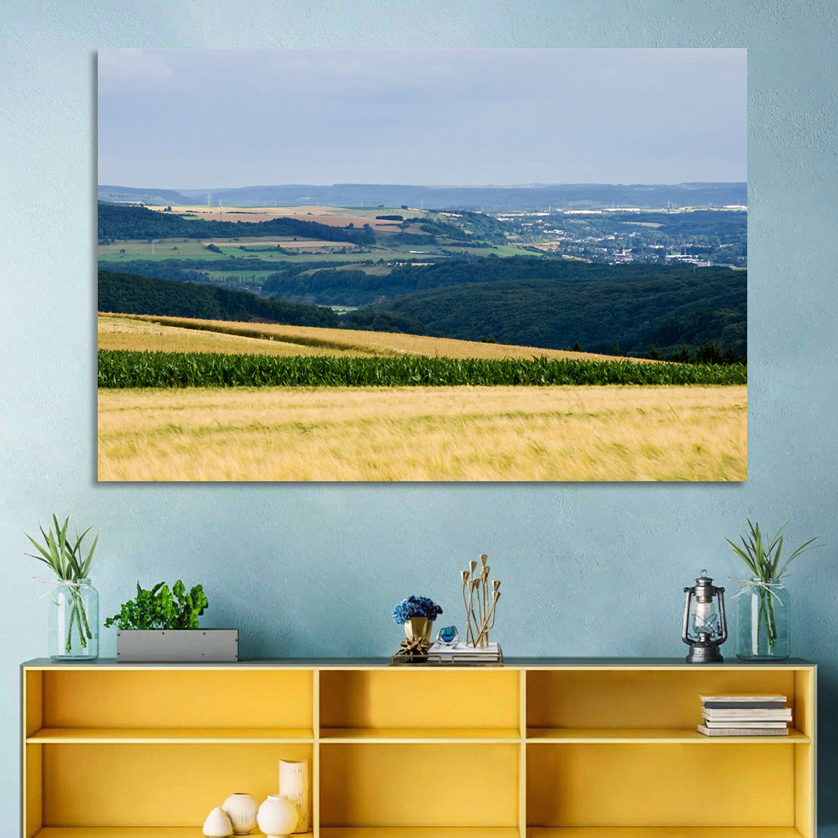 Village Grainfields Wall Art in a room, landscape
