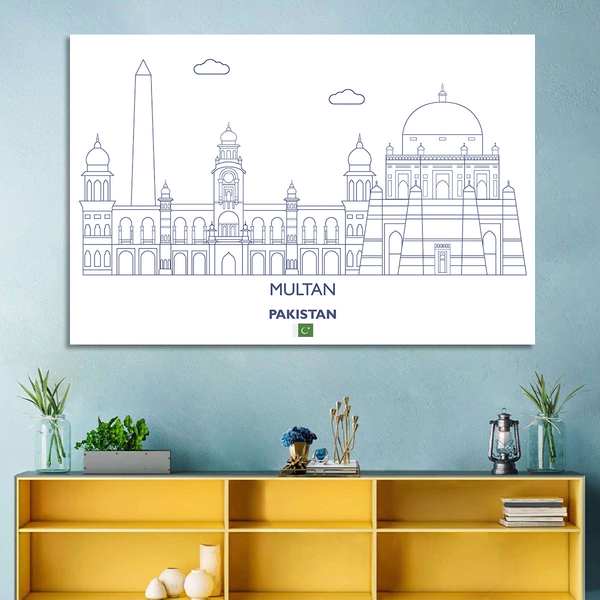 Multan Skyline with Shah Rukn-e-alam Wall Art in a room, landscape