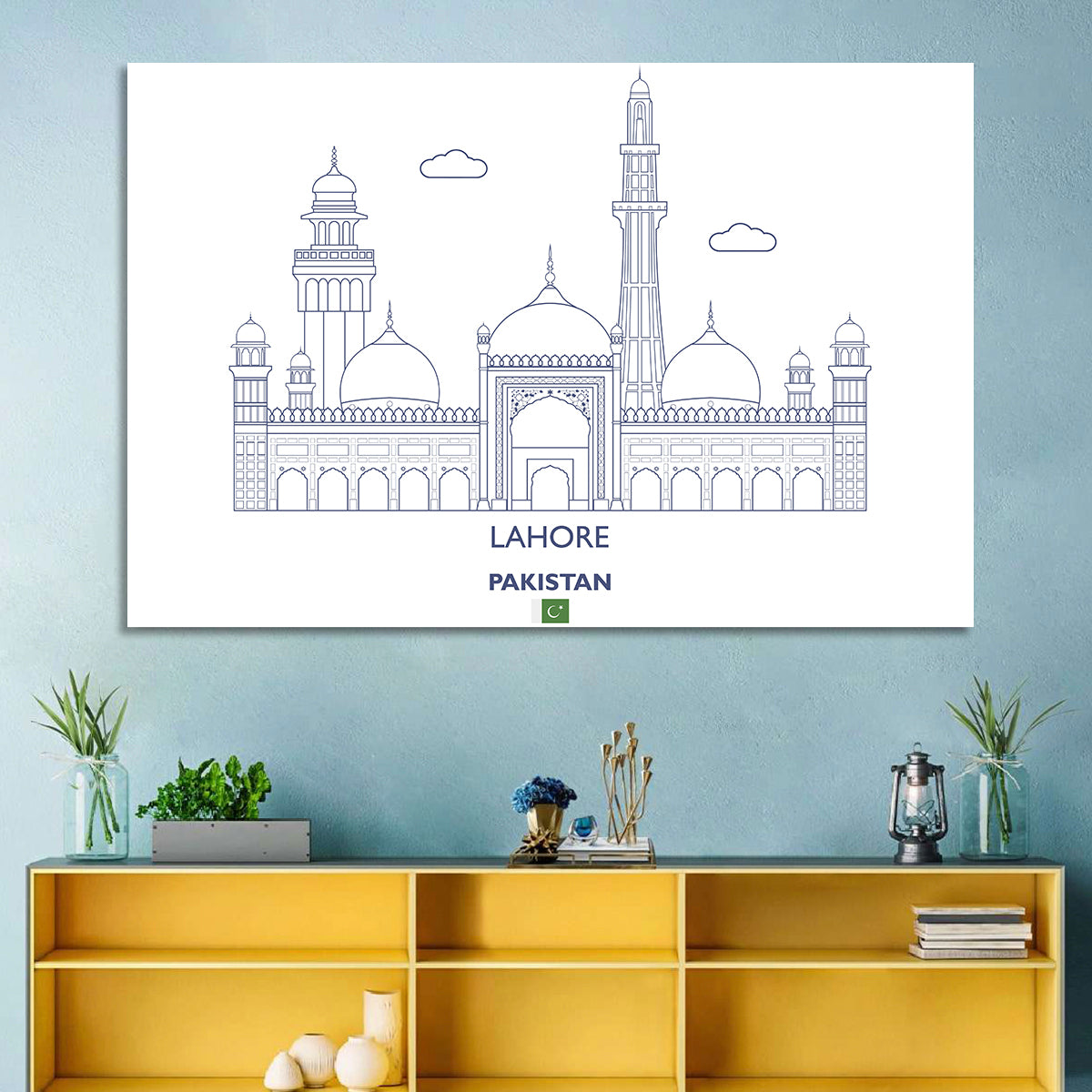 Lahore Skyline with Badshahi Mosque Wall Art in a room, landscape