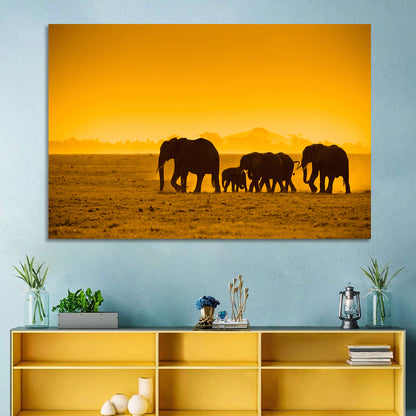 Elephant Family Silhouette Wall Art