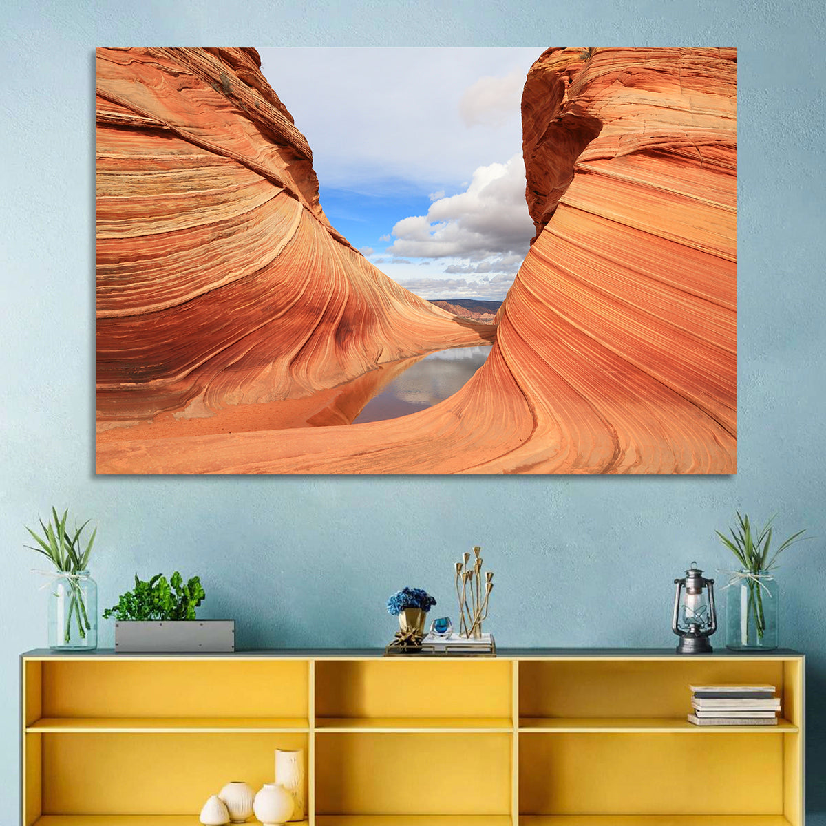 The Wave at Coyote Buttes Wall Art in a room, landscape