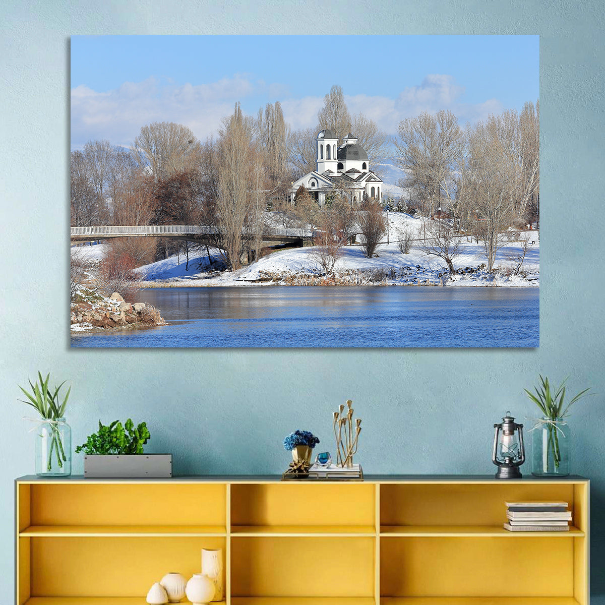 St Naum Ohridski Church by Lake Wall Art in a room, landscape