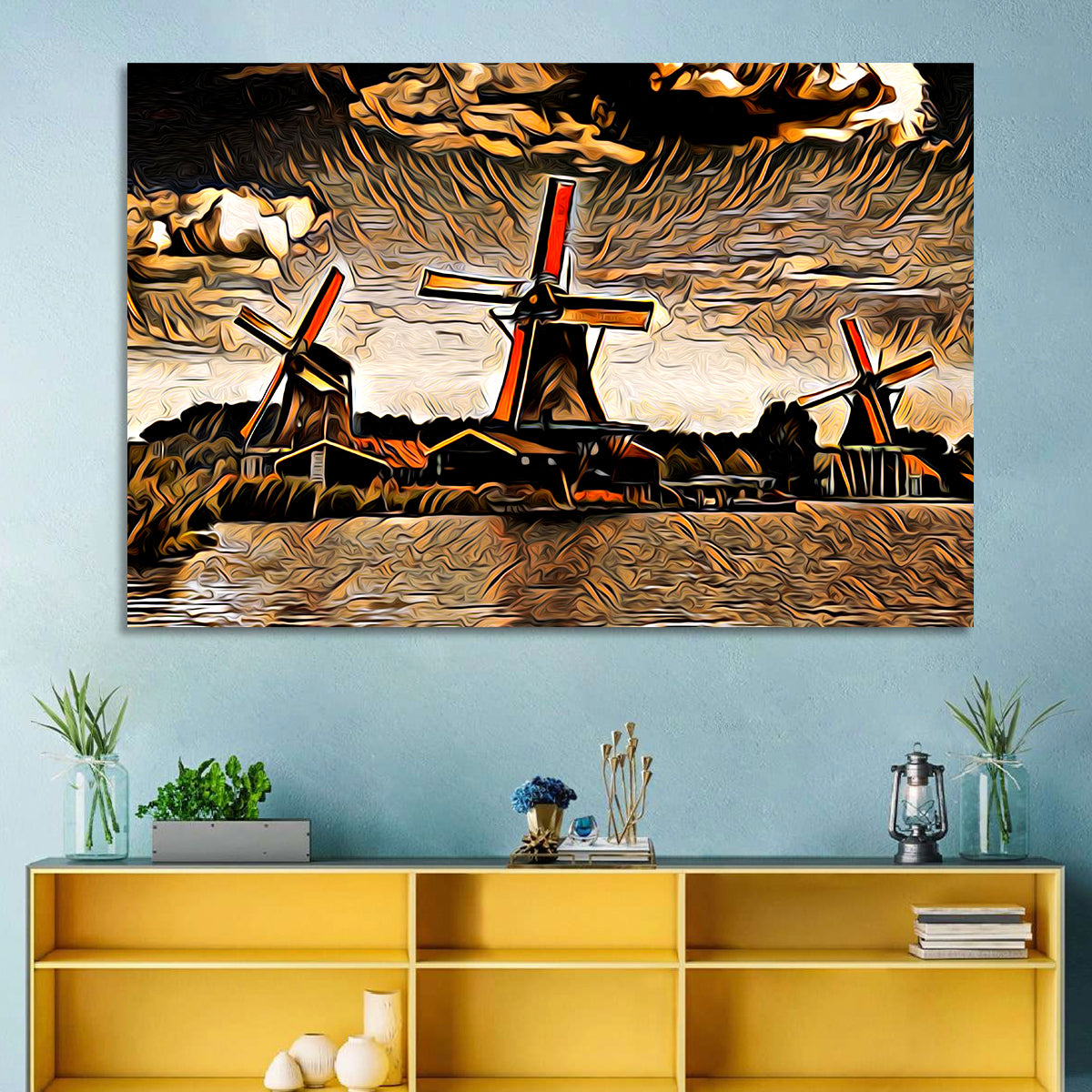 Retro Windmills at Sunset Wall Art