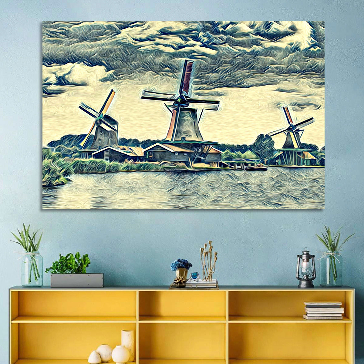 Three Vintage Windmills Wall Art