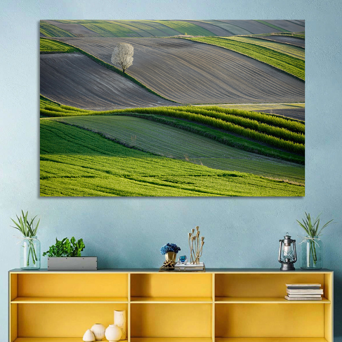 Springtime Polish Fields Wall Art in a room, landscape