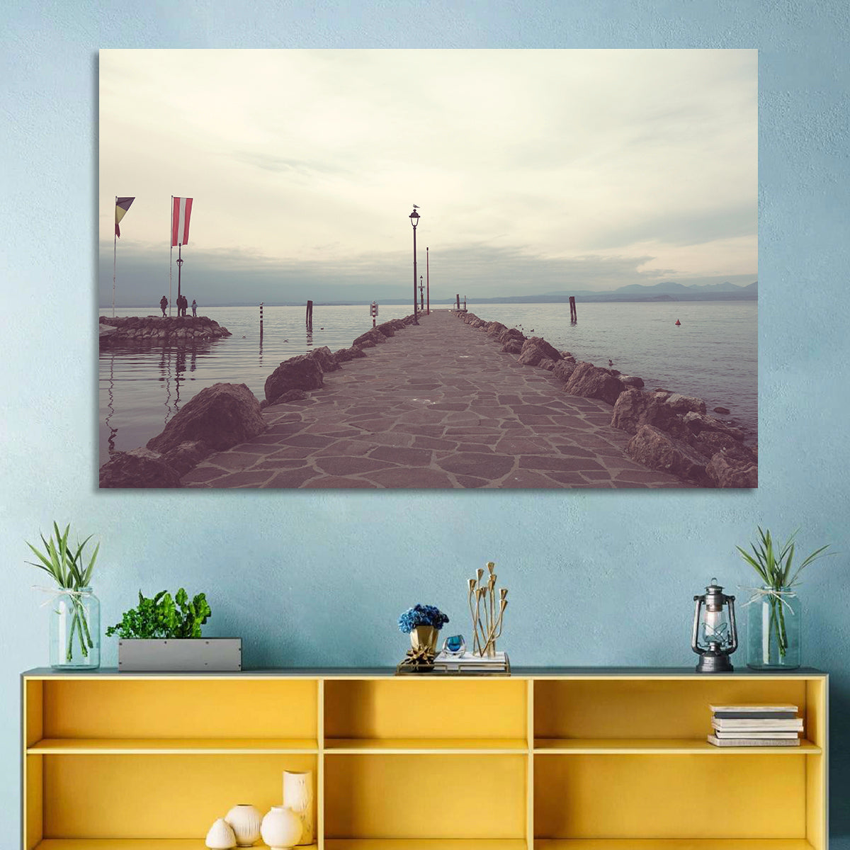 Stone Pier at Lake Garda Wall Art in a room, landscape