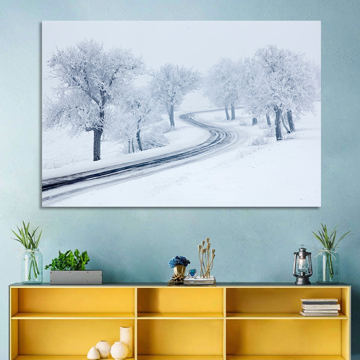 Misty Winter S-curve Road Wall Art
