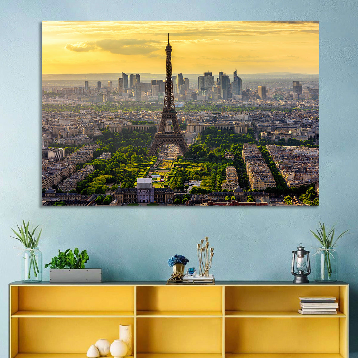 Eiffel Tower at Golden Hour Wall Art in a room, landscape