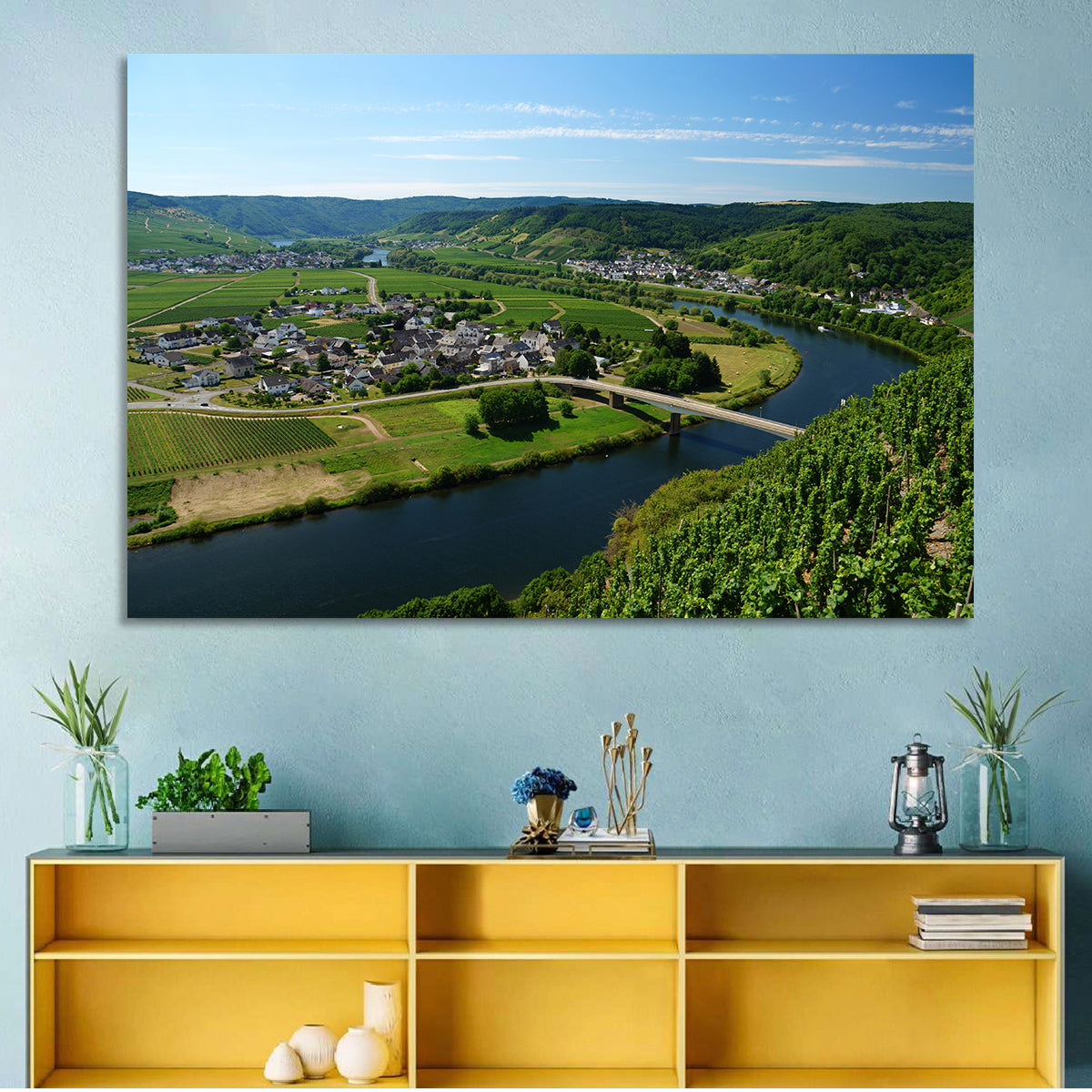Piesport Moselle River View Wall Art in a room, landscape