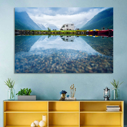 Motorhome by Mountain Lake Wall Art
