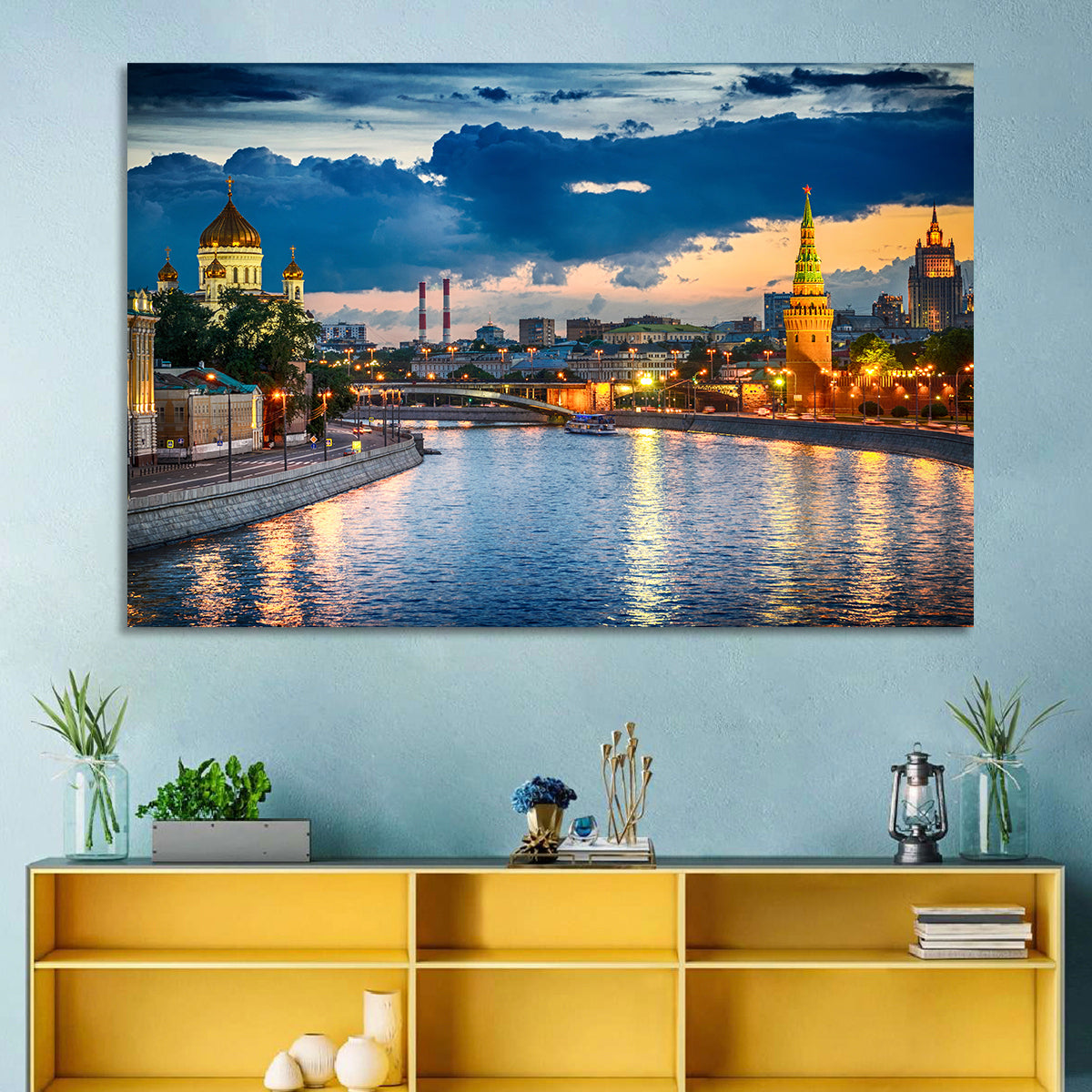 Kremlin on the Moskva River Wall Art in a room, landscape