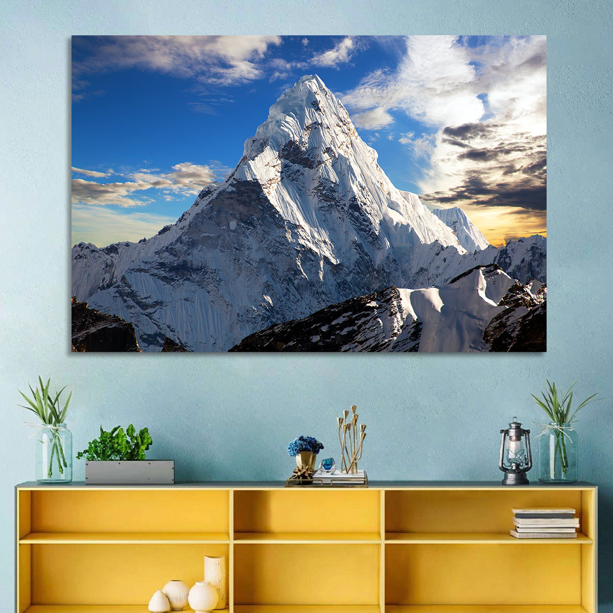 Ama Dablam at Golden Dusk Wall Art in a room, landscape