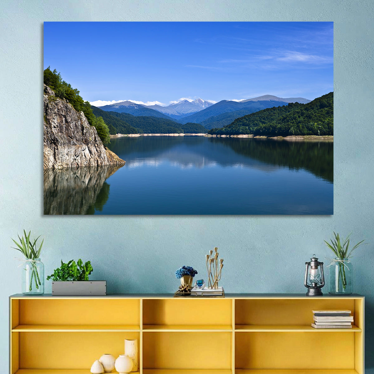 Cliffside Mountain Lake Reflection Wall Art