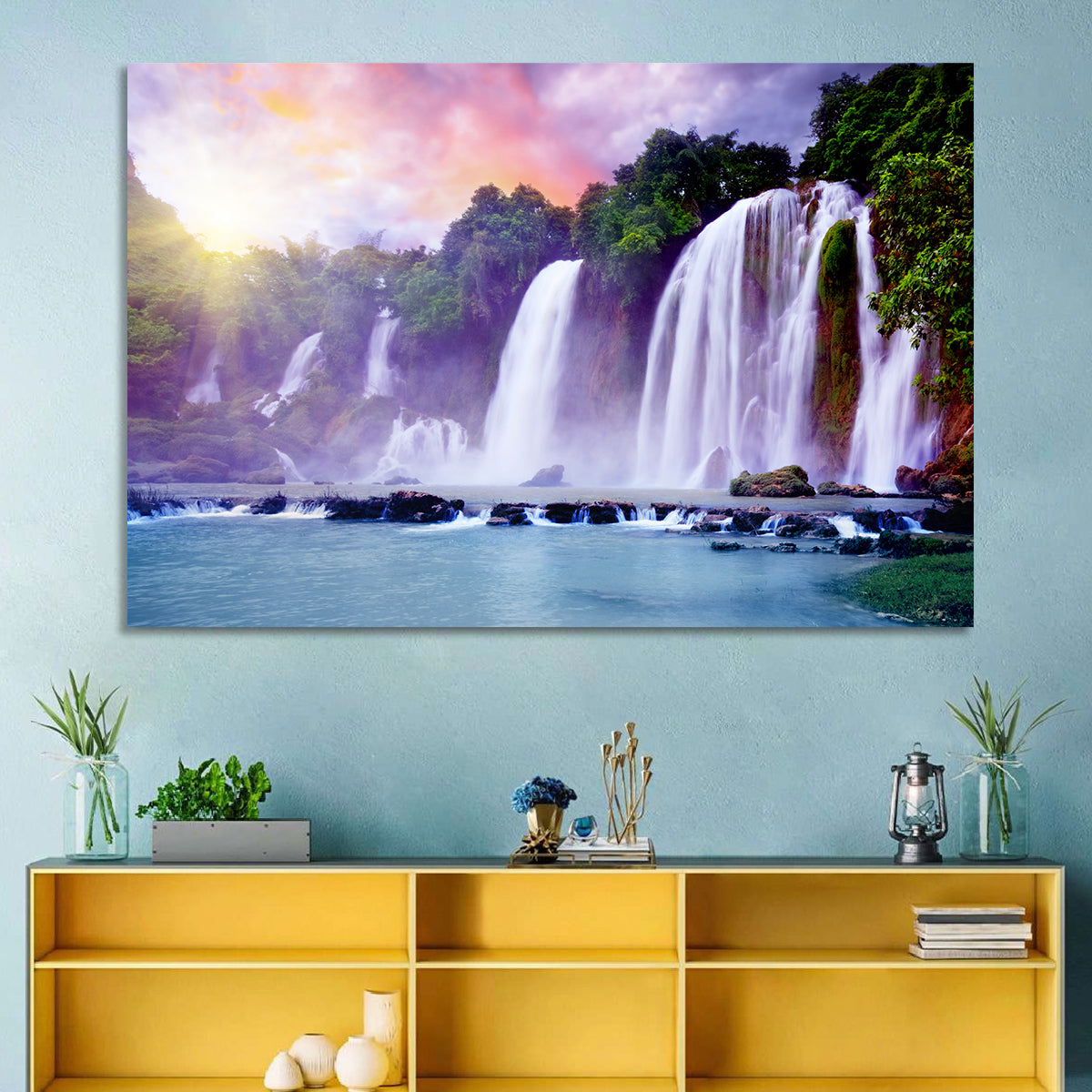 Ban Gioc Banyue Waterfall Wall Art in a room, landscape