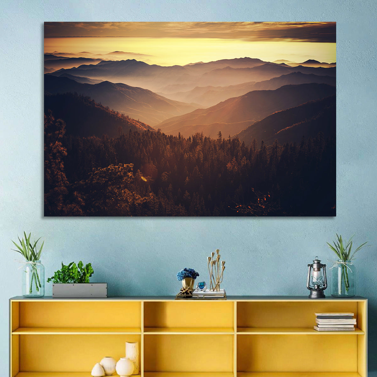 Sierra Nevada Mountains Wall Art in a room, landscape