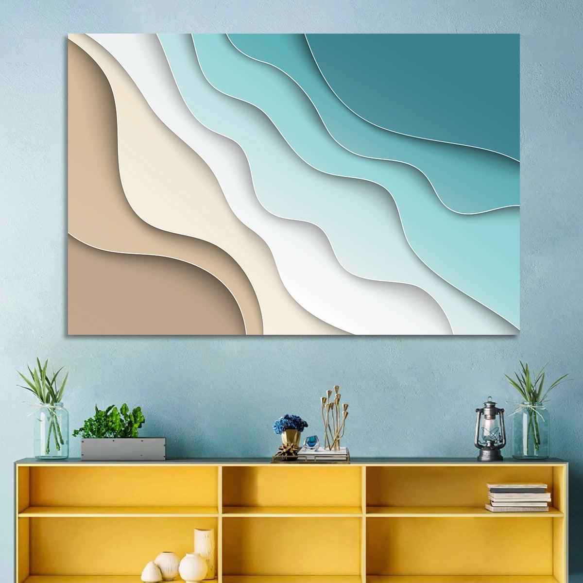 Aerial Beach Layers Wall Art in a room, landscape