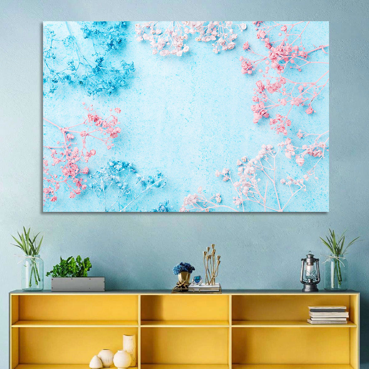 Dyed Babys Breath Arrangement Wall Art