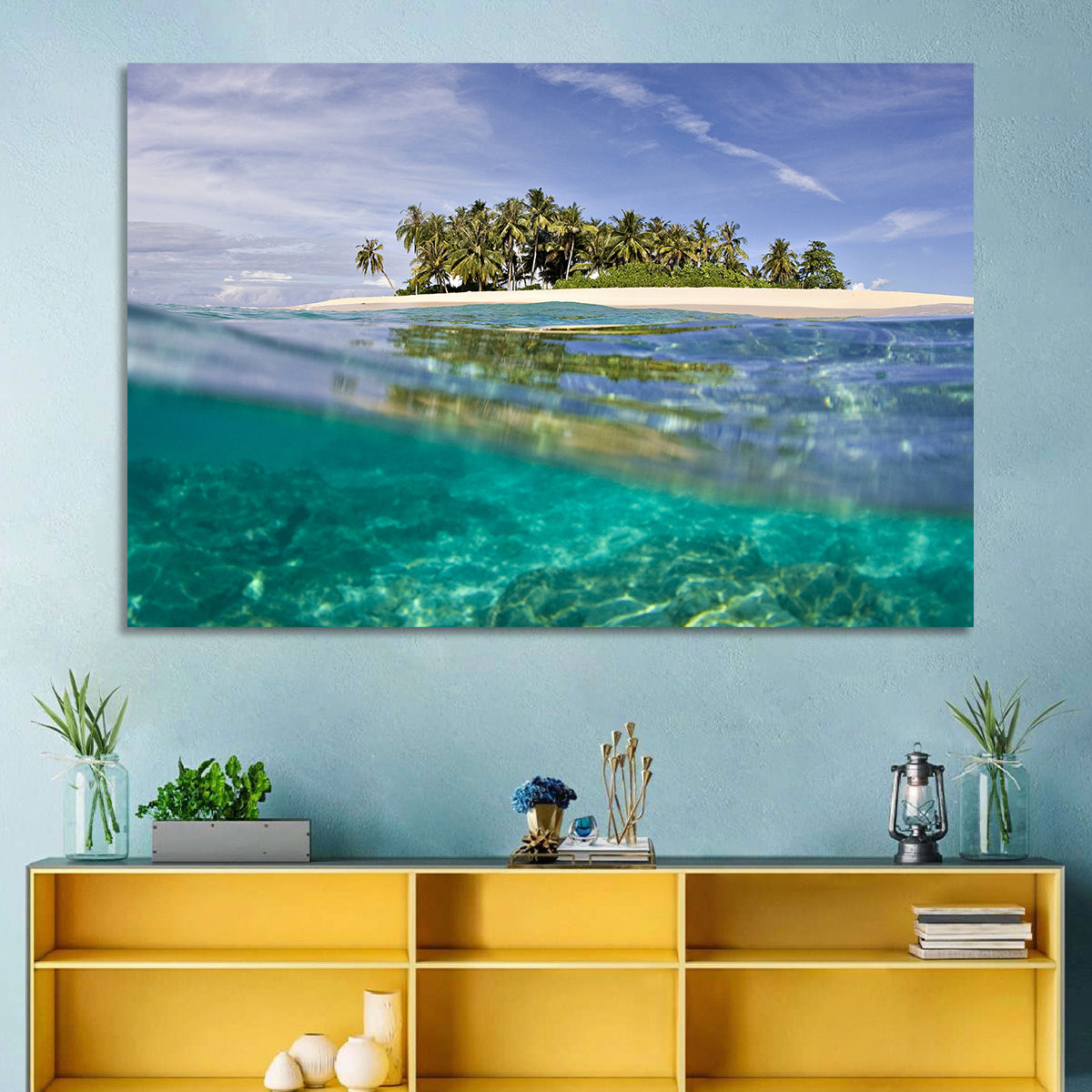 Island Paradise Wall Art in a room, landscape