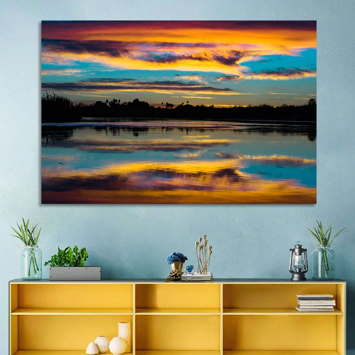 Colorado River Dusk Reflection Wall Art in a room, landscape