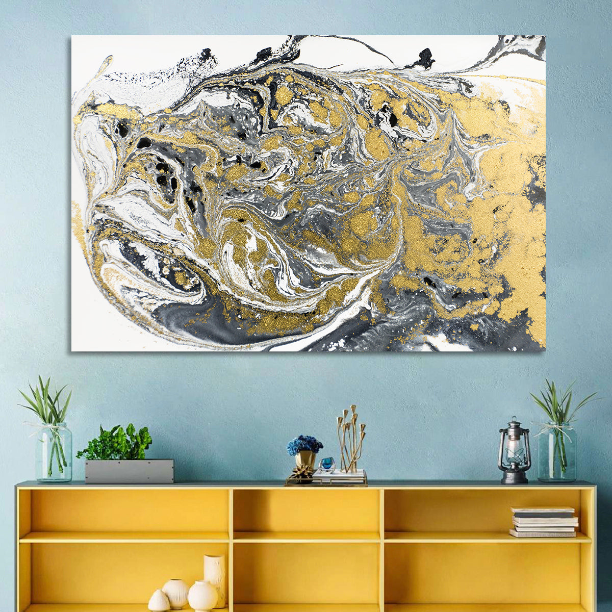 Metallic Gold Marbled Abstract Wall Art