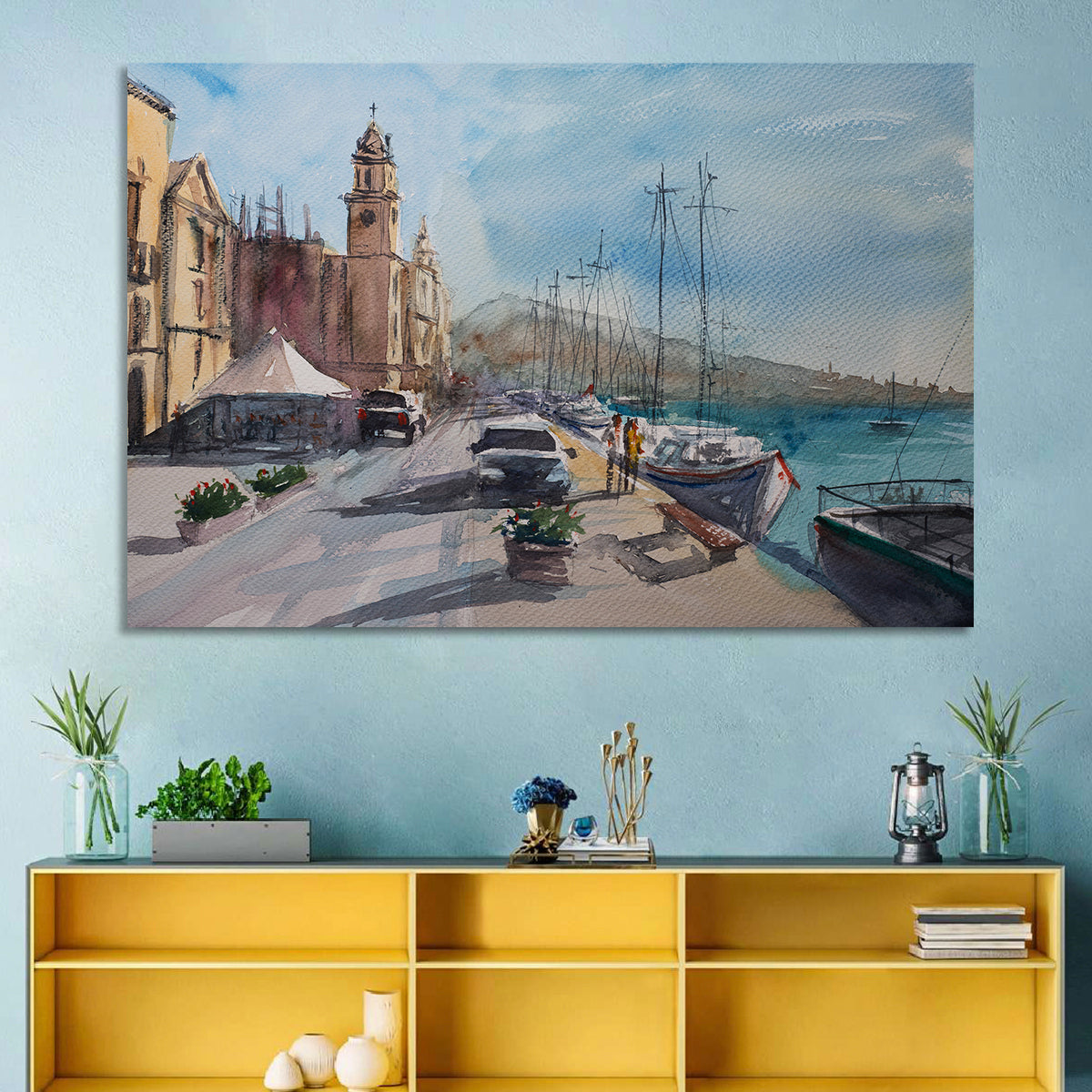 Valette Harbor Sketch Wall Art in a room, landscape