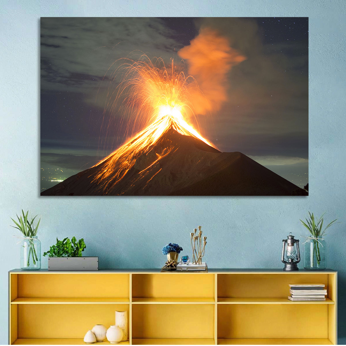Starry Night Volcano Eruption Wall Art