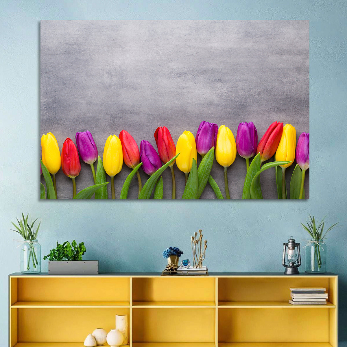 Row of Multicolored Tulips Wall Art
