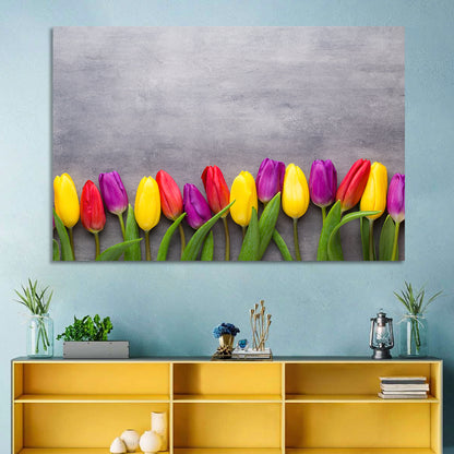 Row of Multicolored Tulips Wall Art