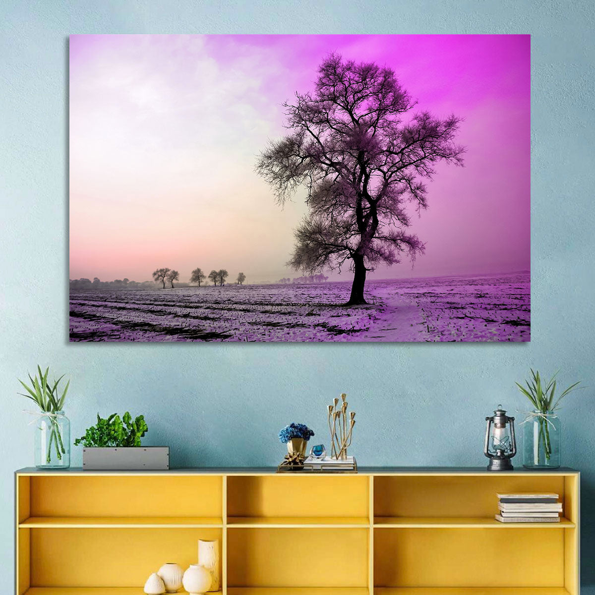 Violet Winter Dawn Tree Wall Art in a room, landscape