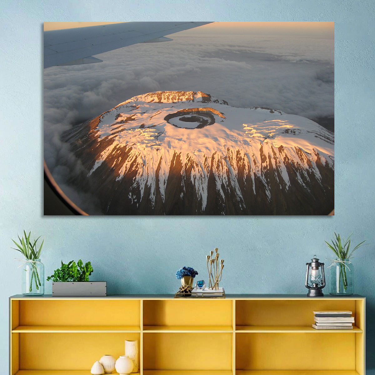Mount Kilimanjaro Sunset Wall Art in a room, landscape