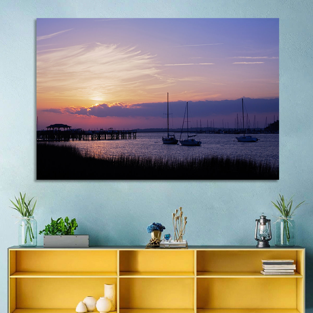 South Carolina Coastal Harbor Wall Art in a room, landscape