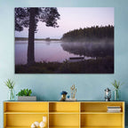 Misty Lake with Bench Wall Art