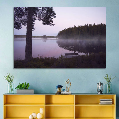 Misty Lake with Bench Wall Art
